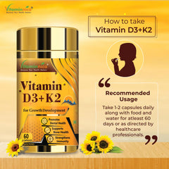 Vitaminnica Vitamin D3+ K2 , Support Bone & Heart Health For Men & Women | 60 Capsules 100gm 0.2lbs