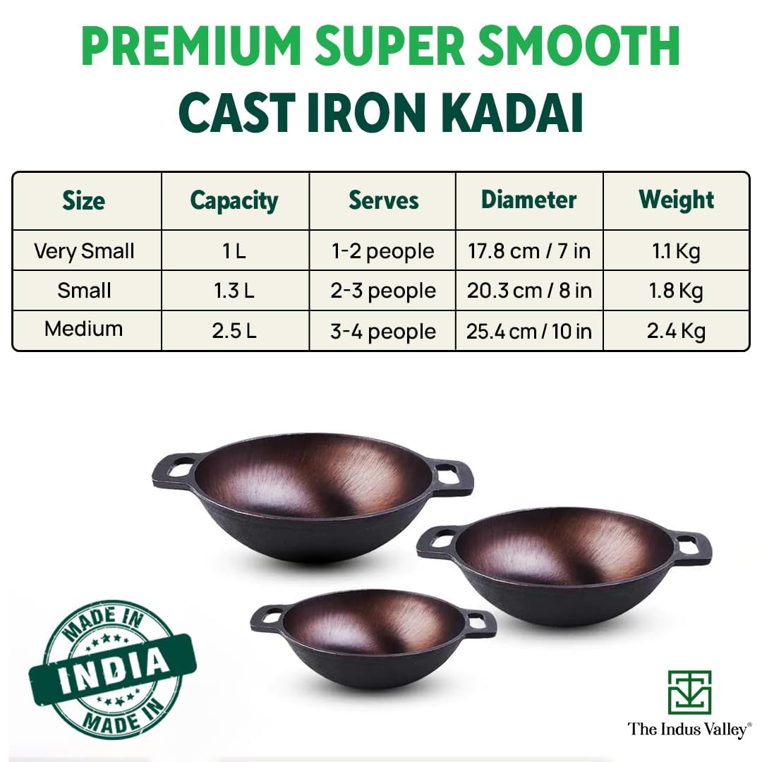 Super Smooth Brown Cast Iron Kadai - Medium, 25.4cm, 10 Inch, 2.5 Liters, 2.4 Kg | Nonstick, Pre-Seasoned Kadhai, 100% Pure & Toxin-Free, No Chemical Coating Super Smooth Brown Cast Iron Kadai - Medium, 25.4cm, 10 Inch, 2.5 Liters, 2.4 Kg | Nonstick, Pre-Seasoned Kadhai, 100% Pure & Toxin-Free, No Chemical Coating