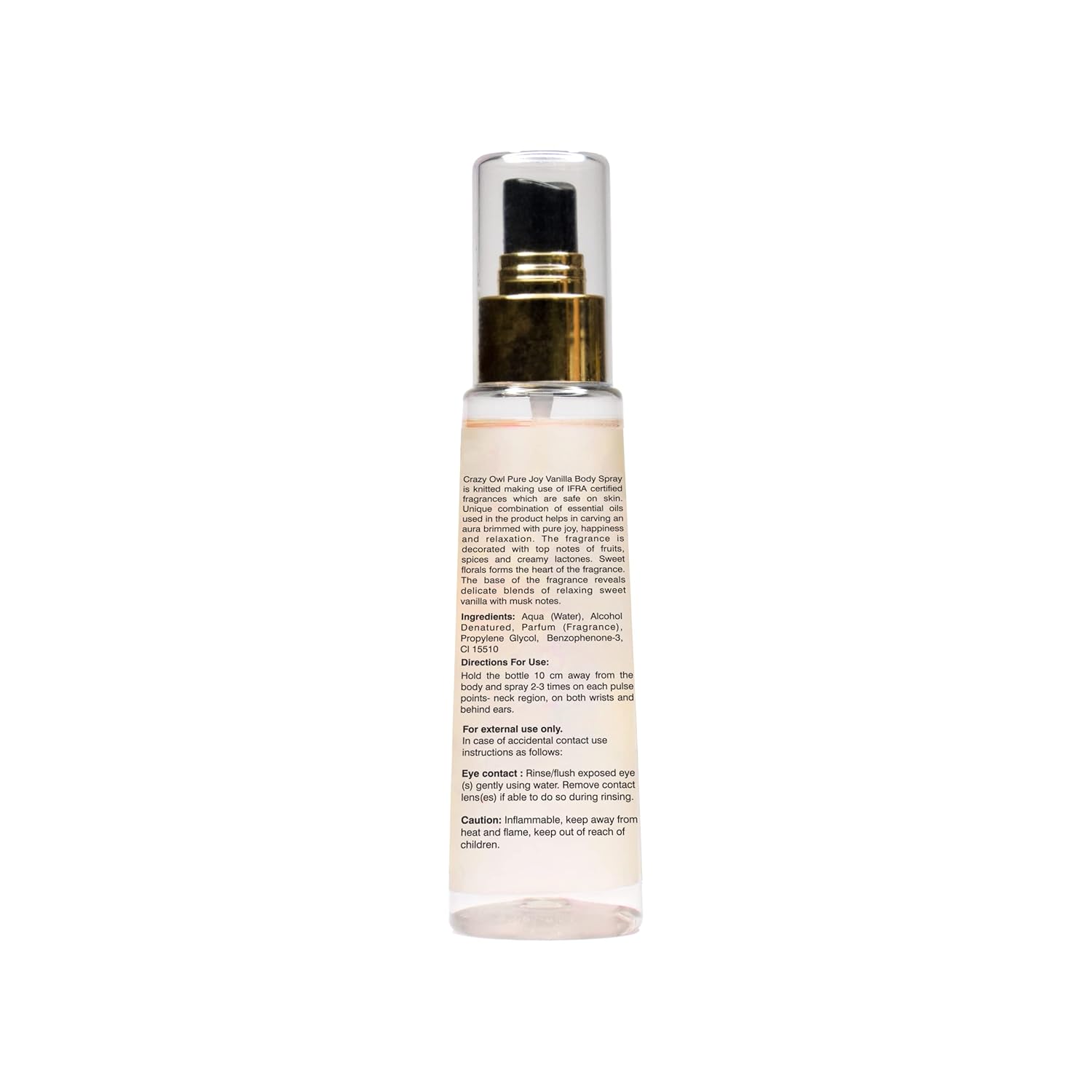 Crazy Owl Pure Joy Vanilla Body Spray 100ml 3.4 Fl.oz. Strong, Long Lasting, Floral Fragrance With Essential Oils | For Unisex | Perfect For Daily Use Crazy Owl Pure Joy Vanilla Body Spray 100ml 3.4 Fl.oz. Strong, Long Lasting, Floral Fragrance With Essential Oils | For Unisex | Perfect For Daily Use