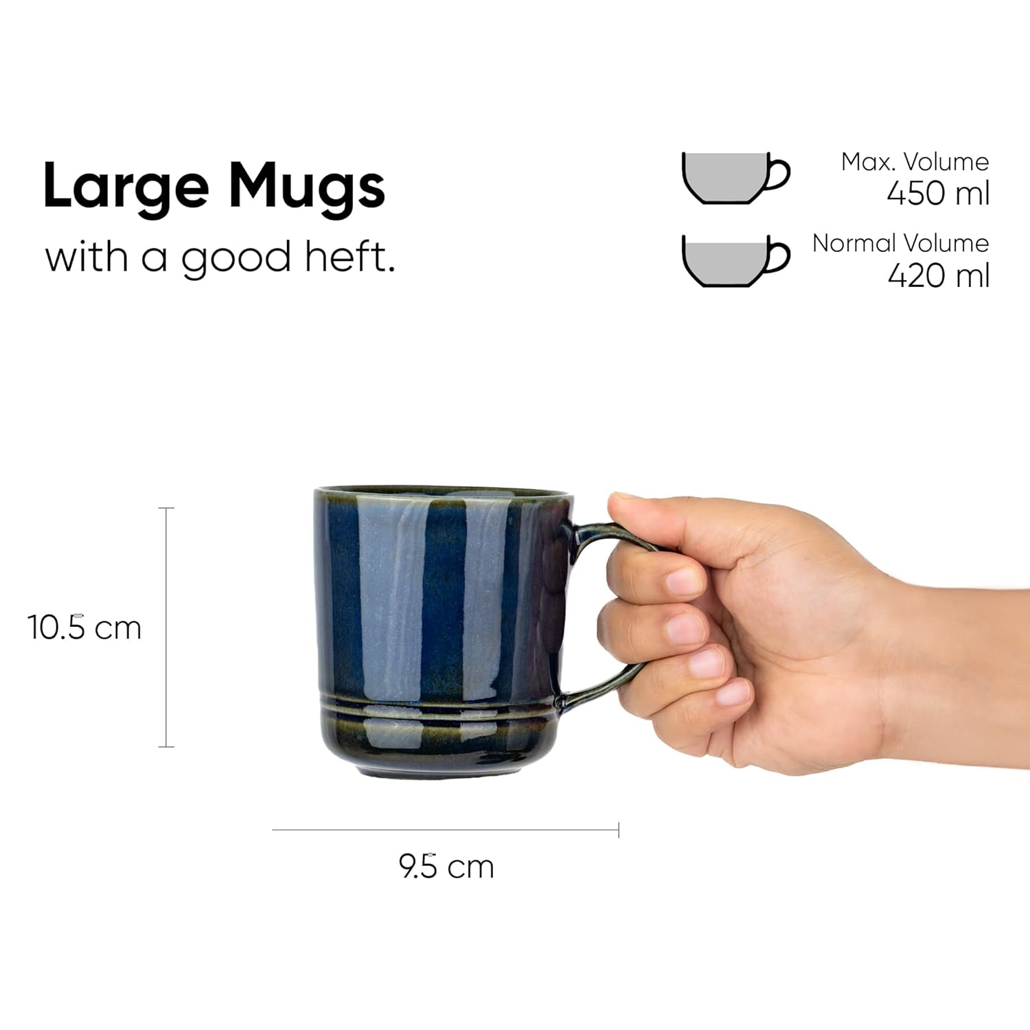 Large Ceramic Coffee Mug Set Of 2 - Blue Green, 400ml Each | Ceramic Mug With Glossy Finish - Mug For Coffee | Ceramic Coffee Mug - Porcelain Coffee Cup | Microwave Safe Large Ceramic Coffee Mug Set Of 2 - Blue Green, 400ml Each | Ceramic Mug With Glossy Finish - Mug For Coffee | Ceramic Coffee Mug - Porcelain Coffee Cup | Microwave Safe