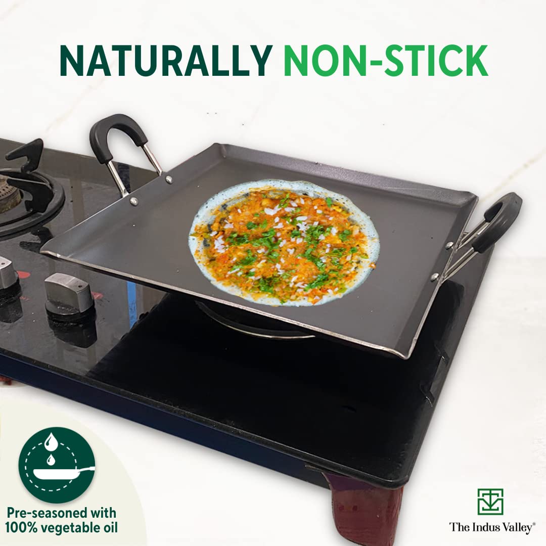 Pre-Seasoned Black Square Iron Tawa For Dosa, Chapathi With Bakelite Handle - 29.5 Cm, 11.6 Inch, 1.9 Kg | Induction Friendly, Pre-Seasoned Tawa, 100% Pure & Toxin-Free, No Chemical Coating Pre-Seasoned Black Square Iron Tawa For Dosa, Chapathi With Bakelite Handle - 29.5 Cm, 11.6 Inch, 1.9 Kg | Induction Friendly, Pre-Seasoned Tawa, 100% Pure & Toxin-Free, No Chemical Coating