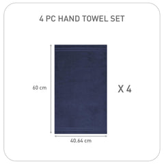 Mytrident Finesse 100% Cotton Hand Towels 800 Gsm (Navy) -4 Piece
