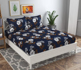 Double Bedsheet With 2 Pillow Covers - 86 X 88 Inch, Dark Blue | 120 Thread Count Soft Brushed Microfiber-Breathable & Wrinkle Free