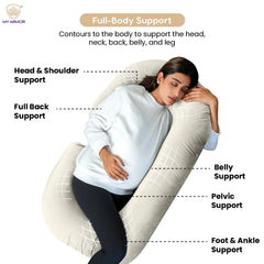 Full Body C Shape Pregnancy Pillow For Women, Maternity Pillow, Cream & Sky Blue | Pillow Gift For Pregnancy Sleeping, Premium Velvet Cover With Zip | Adjustable, Relieves Pain, Multipurpose
