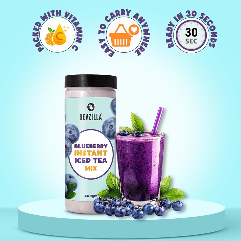 Bevzilla Blueberry Instant Iced Tea Mix - 400gm, 14.1 Ounce | Quick Ready In 30 Seconds - Perfect Refreshing Summer Drink | Easy To Carry Anywhere - Low Caffeine Bevzilla Blueberry Instant Iced Tea Mix - 400gm, 14.1 Ounce | Quick Ready In 30 Seconds - Perfect Refreshing Summer Drink | Easy To Carry Anywhere - Low Caffeine