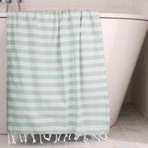 Homadorn 100% Cotton Striped Fouta Bath Towels 1400 Gsm | Soft Quick Dry & Absorbent Hand-Knotted Tassels | Turkish Hamam Towel (Green- White)- Pack Of 4