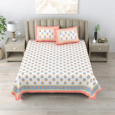 100% Cotton King Size Bedsheet With 2 Matching Pillow Covers - 90 X 108 Inches, Peach & White | Designer Printed Bedsheet Set - Naturally Soft, Breathable, & Skin-Friendly