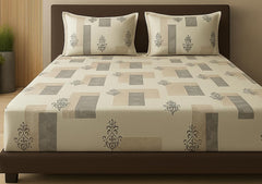 1 Bedsheet For Double Bed With 2 Pillow Covers - 90 X 100 Inches, Beige | Premium Cotton Material Double Bedsheet Queen Size | Skin Friendly & Long Lasting