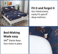100% Microfiber Elastic Fitted Bedsheets With 1 King Size Pillow Covers - Size - 78 X 72+10 Inches, Dark Blue | Queen Bed With All Around Elastic 180 TC Super Soft