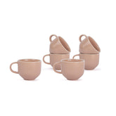 Ceramic Tea Cups Set Of 6 - Nude Rim, 200ml Each | Tea Cup Set Of 6 - Premium Stoneware Tea Set With Glossy Finish | Ceramic Tea Cup - Small Cups For Tea | Microwave Safe & Dishwasher Safe