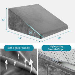 Wedge Pillow, Memory Foam & High Resilience Foam, Bed Wedge Pillow, Grey - Standard Size | For Back Support, Acid Reflux, Multi-Purpose Usage | Lightweight, Removable Cover - Pack Of 2