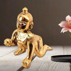 Laddu Gopal God Idol, Thakur Ji, Bal Gopal Ji Statue, Gold, Brass, Size - No. 2, Petal Murti, Gift Item, All Occasion, Made In India, God Idol