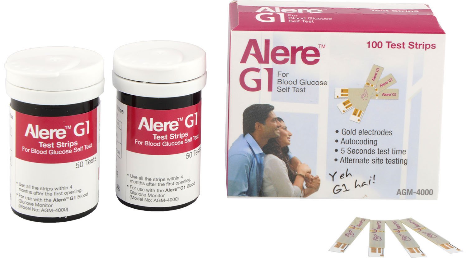 Alere G1 Blood Glucose Test Strips - 100 Strips, Multi Color | Self Test, Easy To Use, Pain Free Alere G1 Blood Glucose Test Strips - 100 Strips, Multi Color | Self Test, Easy To Use, Pain Free