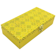 Designer Wodden Fancy Shagun Gift Boxes For Wedding, Shagun Cash Box Or Money Box With Mgi Printing For Wedding, Engagement, Holi, Diwali, Baby Showers, Colour - Yellow, Pack Of 2