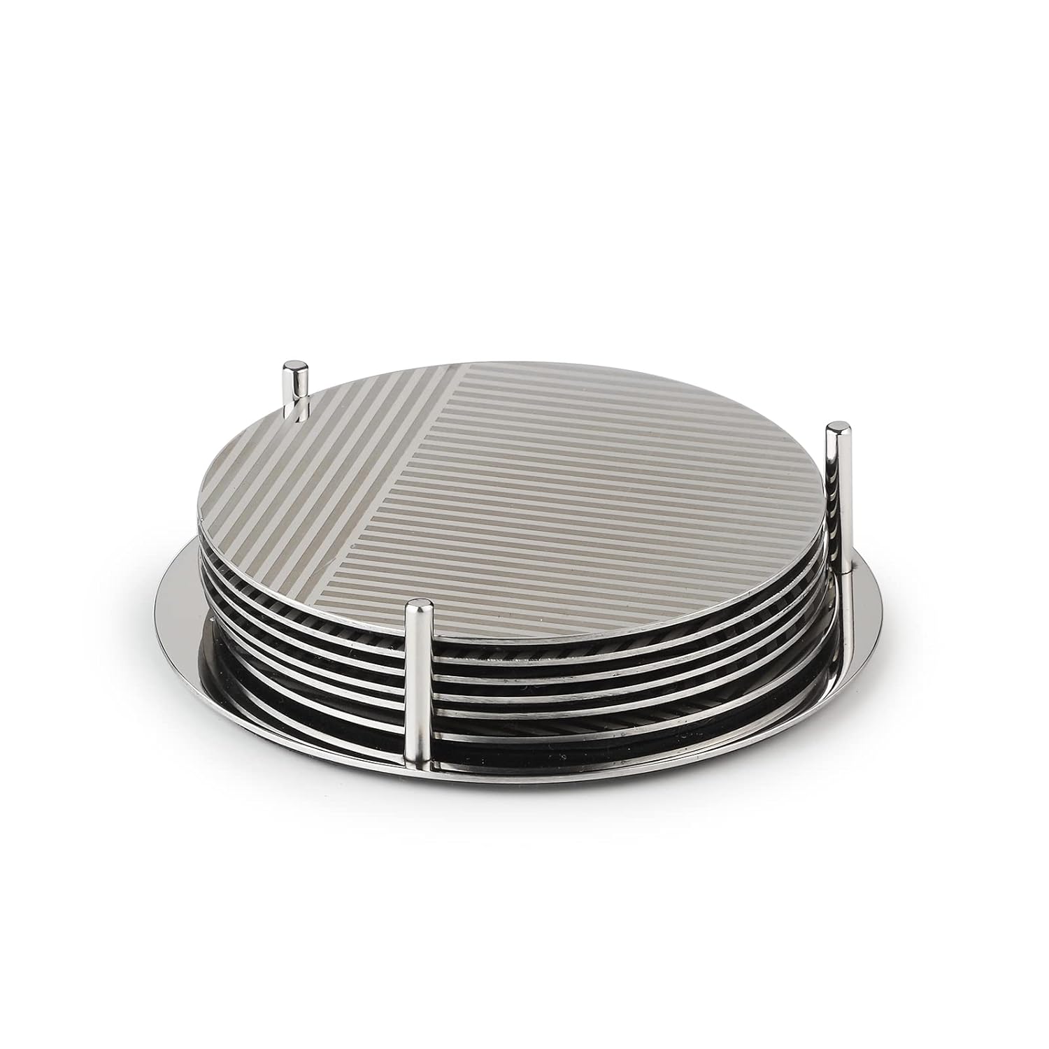 Stainless Steel Designer Round Coaster Pack Of 6, Chrome | Corporate Gifting For Diwali - Drink Glass Holder For Home, Counters Kitchen | Geometric Patterns - Serve Ware, Dinnerware & Tableware Stainless Steel Designer Round Coaster Pack Of 6, Chrome | Corporate Gifting For Diwali - Drink Glass Holder For Home, Counters Kitchen | Geometric Patterns - Serve Ware, Dinnerware & Tableware