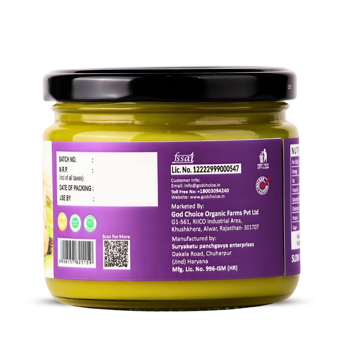 Premium Shatavari A2 Desi Cow Ghee By God Choice Organic Farms | High In Protein Fiber Healthy Desi Ghee For Bakes Cookies | (300ml) 10.1 Ounce | Jar Pack Premium Shatavari A2 Desi Cow Ghee By God Choice Organic Farms | High In Protein Fiber Healthy Desi Ghee For Bakes Cookies | (300ml) 10.1 Ounce | Jar Pack