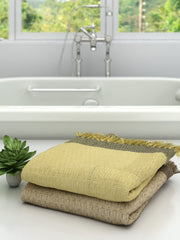 Athom Trendz Living Eco Saviour Premium Cotton Bath Towel 400 Gsm | Waffle Yellow & Waffle Beige- Pack Of 2