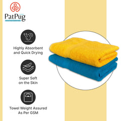 Patpug 100% Indian Ultra Soft Cotton 500 Gsm Highly Absorbent, Fade Resistant, Quick Drying Large Bath Towel (Turquoise Blue & Sunrise Yellow)