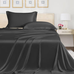Plain Elastic Fitted King Size Bedsheet With 2 Pillow Cover - 108 X 108 Inches, Charcoal Grey | 400 Thread Count Silky Soft | Naturally Soft, Breathable, & Skin-Friendly