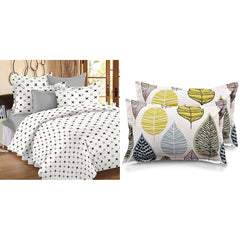 King Size Bedsheet With 2 Pillow Cover + Pillowcase Set (2 Pcs) | 110 X 108 Inches, White & Grey | Breathable & Wrinkle Free Bedsheet