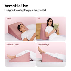 Wedge Plus Cushion For Sleeping, Memory Foam Pillow, Blush Pink | Acid Reflux Relief, High Resilience Foam | Orthopedic Wedge Cushion For Leg Elevator, Pregnancy, Breathable - Pack Of 1