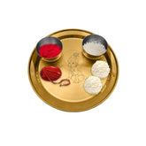 High Grade Stainless Steel Kanha Pooja Thali Set With Gold PVD Coating, 3 Pieces | 1 Pooja Thali+ 2 Katoris - Easy To Clean & Dishwasher Safe