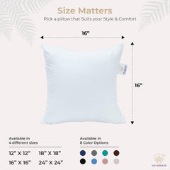Microfiber Square Soft Pillow Cushion For Sofa & Bed, White - 16 X 16 Inch | Fluffy For Comfort & Back Support | Hypoallergenic, Washable | Premium Velvet Outer Cover With Zip - Pack Of 5