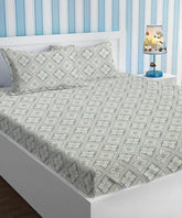 Pure Cotton Double Bed Bedsheets With 2 Pillow Covers - 90 X 90 Inches, White & Grey | Ideal For House - Bedroom, Guest Room, Perfect Gift For Festivals