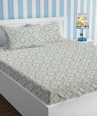Pure Cotton Double Bed Bedsheets With 2 Pillow Covers - 90 X 90 Inches, White & Grey | Ideal For House - Bedroom, Guest Room, Perfect Gift For Festivals