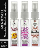 Menjewell Chocolate+ Musky Love+ Musky Chandan Sandalwood Eau De Parfum Pack Of 3x 0.3 Fl.oz. | Pocket Perfume Combo For Women | Daily Wear