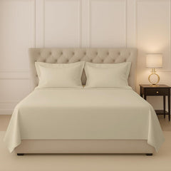 Flat Bedsheet For Double Bed King Size With Two Matching Pillow Cover - 100 X 108 Inches, Beige | Sheets Naturally Breathable & Durable