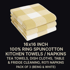 Am Safe Xam Safe X 100% Cotton Kitchen Towels 200 Gsm | Dish Cloths, Table & Fridge Cleaning, Roti Napkins -Pack Of 3 (Beige & White)