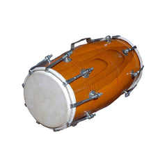 Handmade Wooden Screw Fitted Dholak, Brown - Indian Folk Musical Instrument Drum Nuts N Bolt | Nickel Plated Bolts & Nuts