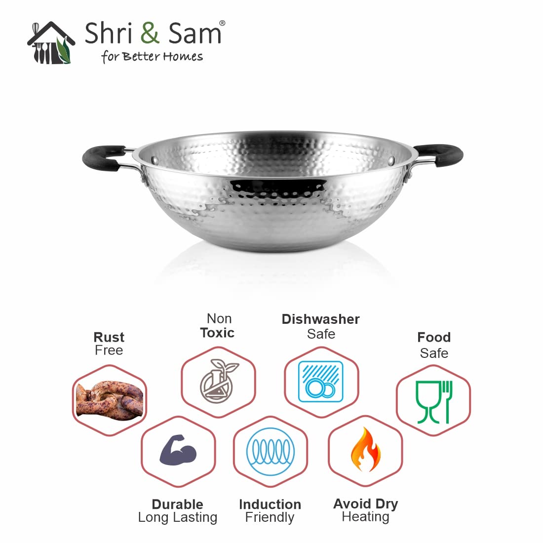 High Grade Stainless Steel Hammered Kadhai 28 Cm - Silver, 4 Liters | Easy To Clean & Dishwasher Safe High Grade Stainless Steel Hammered Kadhai 28 Cm - Silver, 4 Liters | Easy To Clean & Dishwasher Safe