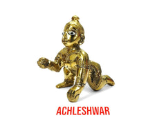 Gold Designer Attractive Pure Ashtadhatu Laddu Gopal Idol, Gold, Brass, Size No.2, Golden Hand Painted Idol, Baby Krishna, Kanhaiya Statue, God Idol