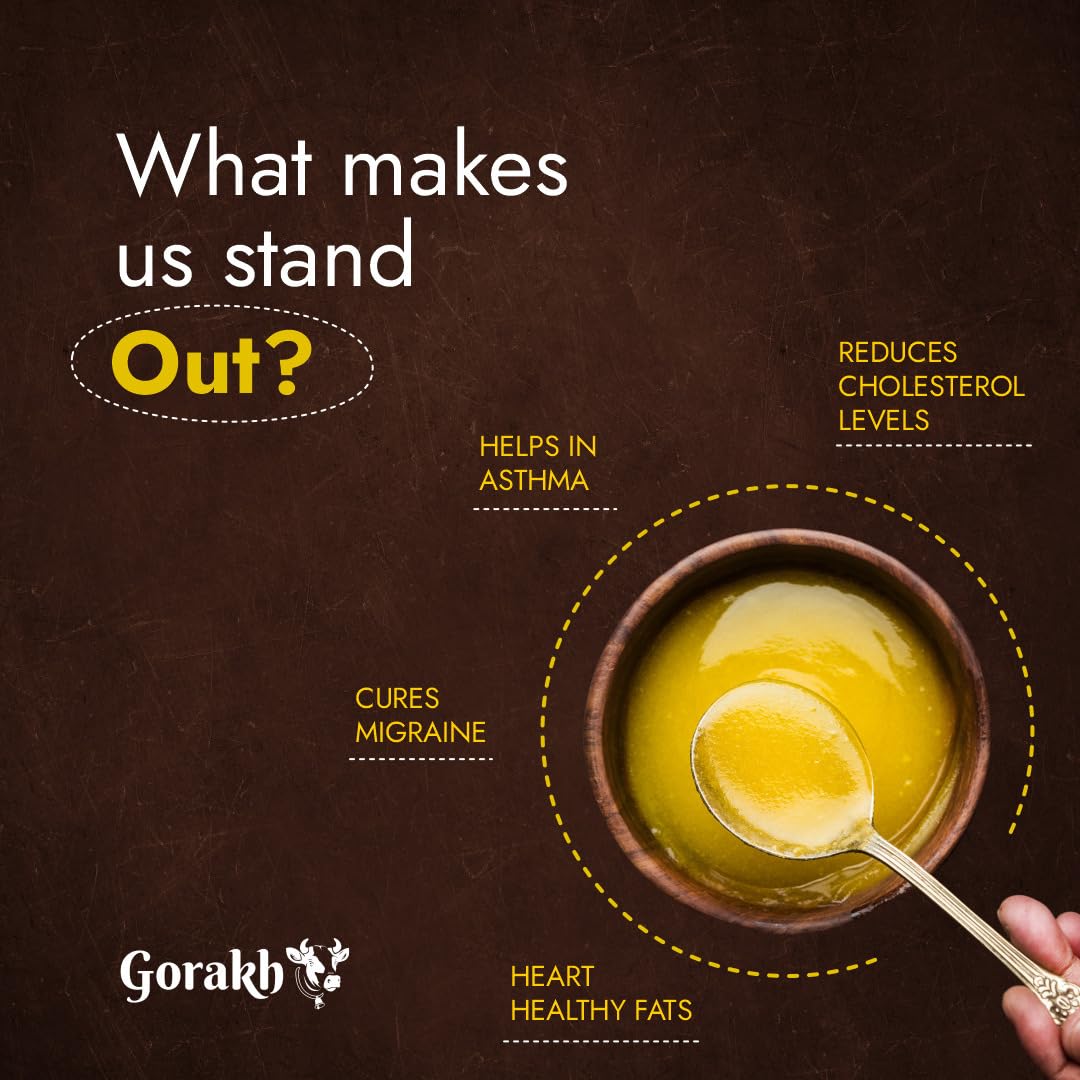 Organic Desi Cow Ghee By Gorakh | Good Source Of Protein Fiber Healthy & Nutritious Desi Cow Ghee Perfect For Energy | 1 Litre (500ml * 2) 33.8 Ounce | Jar Pack Organic Desi Cow Ghee By Gorakh | Good Source Of Protein Fiber Healthy & Nutritious Desi Cow Ghee Perfect For Energy | 1 Litre (500ml * 2) 33.8 Ounce | Jar Pack