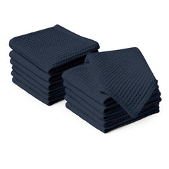Encasa Xo Kitchen Dish Towels Set 380 Gsm | Waffle Weave & Flat Hand Tea Towel | Quick Drying Reusable Cotton Washcloths | Set Of 12 (Navy Blue)