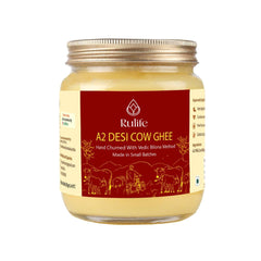 Premium A2 Desi Cow Ghee By Rulife | Bilona Method Curd-Churned Healthy Desi Ghee Good For Heart Health | (500ml) 16.9 Ounce | Jar Pack