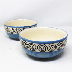 Blue Swirl Ceramic Serving Bowl Set Of 2 Pieces, 800ml Each | Hand Painted Large Dining Serving Bowls For Serving - Microwave Safe & Dishwasher Safe