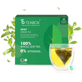 Teabox Mint Green Tea - 25 Pyramid Tea Bags | Exotic Blend Of Premium Green Tea & Real Peppermint Leaves - 100% Whole Leaf Tea | Low Caffeine, 0% Bitterness