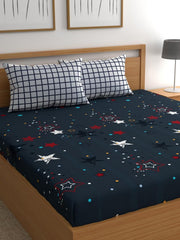 Cotton Super King Size Bedsheet With 2 Large Size Pillow Covers - 108 X 108 Inches, Navy Blue | 240 Thread Count Suitable For All Seasons & Easy To Wash