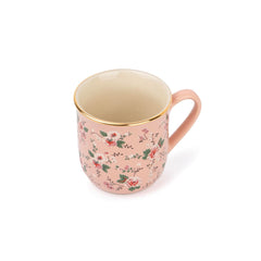 Ceramic Floral Tea Cups Set Of 6 - Pink Floral, 180ml Each | Tea Cup Set Of 6 - Premium Stoneware Tea Set | Ceramic Tea Cup With Glossy Finish - Small Cups For Tea | Microwave Safe & Dishwasher Safe