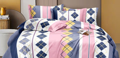 Bedsheet For Queen Size With 2 Pillow Covers - 60 X 78 Inches, Pink & White | Soft & Skin-Friendly Fabric | All Around Elastic Fitted Bedsheet