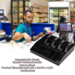 Abs Plastic Cash & Check Box, 4 Slots For Cash, Bills, Money & 4 Slots For Coins Cash Tray, 32.2 X 24.5 X 3.5 Cm, Colour - Black