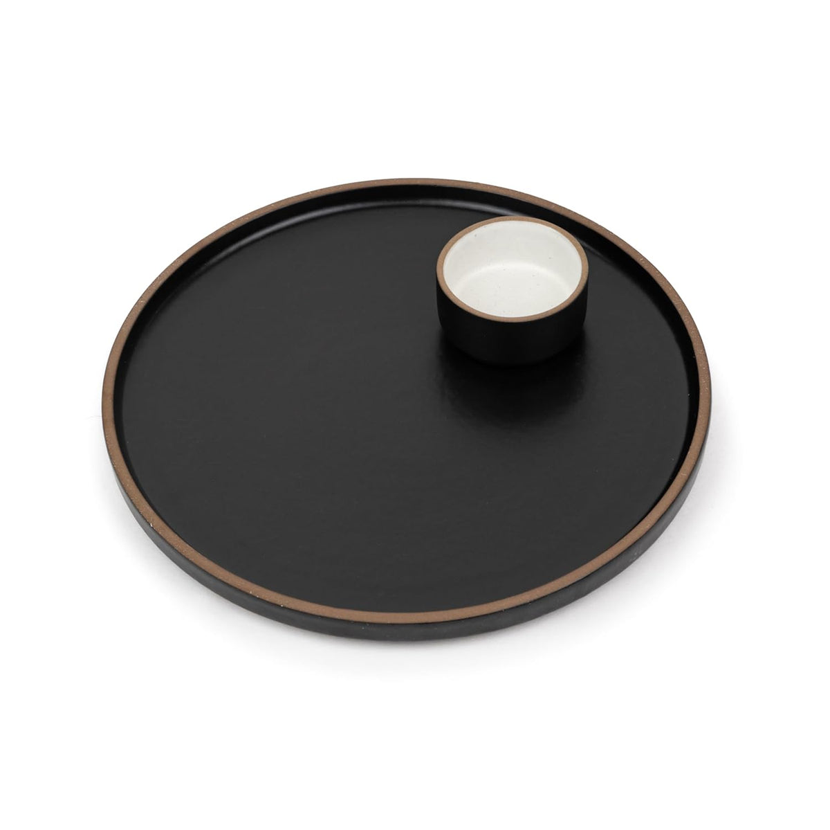 Large Round Ceramic Serving Platter, Black - 1 Platter + 1 Dip Bowl, 75ml Modern Series | Big Serving Plate Set With Matte Finish - Platters Serving Set | Microwave Safe & Dishwasher Safe