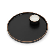 Large Round Ceramic Serving Platter, Black - 1 Platter + 1 Dip Bowl, 75ml Modern Series | Big Serving Plate Set With Matte Finish - Platters Serving Set | Microwave Safe & Dishwasher Safe
