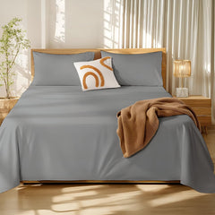 Single Bedsheets For Microfiber Plain Solid Bed Sheet With 2 Matching Pillow Covers Ultra Soft - 60 X 90 Inches, Light Grey | Comfort Fabric Home Bedsheet