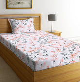 1 Flat Single Bedsheets With 1 Pillow Covers - 60 X 90 Inches, White & Pink | Summer Breathable & Wrinkle Free | Soft & Luxury Bed Sheet