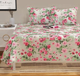 100% Cotton Double Bedsheets King Size With 2 Large Size Pillow Covers | 90 X 100 Inches, Green & Pink | Soft & Breathable Premium Printed Design Bedsheet