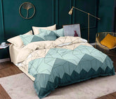 1 King Size Elastic Fitted Bedsheet With 2 Pillow Cover & Comforter - 72 X 78 Inches, Cream & Green | Ideal For Hotel, Guest House, Home Bedsheet